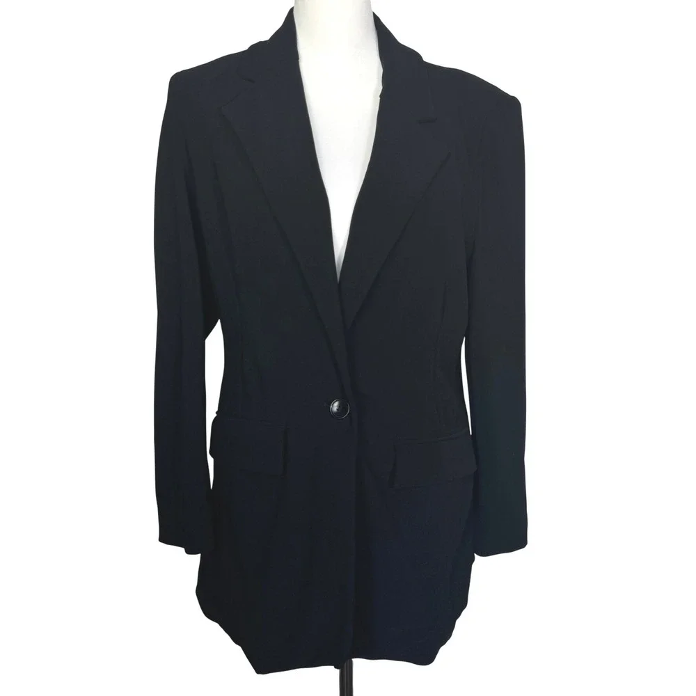 BOSTON PROPER Women's 12 Black Beyond Travel‎ Classic Boyfriend Blazer Jacket